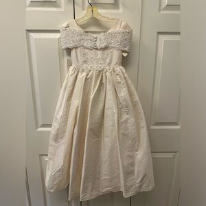 Eden Bridals Flower Girls Formal Silk Dress with Beading and Lace